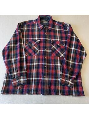 VTG Backpacker Mens Flannel Shirt Sz XL Plaid Blue Red 100% Acrylic Long Sleeve